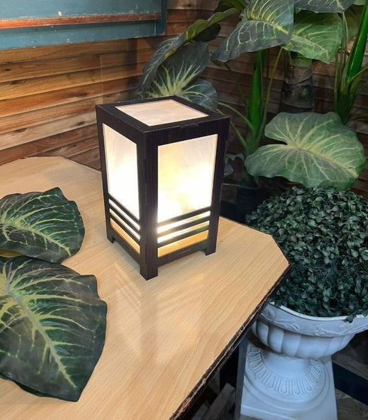 Rechargeable Wooden Table Lamp Black Golden Glow